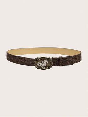 حزام جلد PU مزخرف بنقش حيواني بطراز الغرب الأمريكي الرجعي، أحادي الجنس، عصري متعدد الاستخدامات للجينز والفساتير، مناسب لجميع المواسم خريف وهالوين