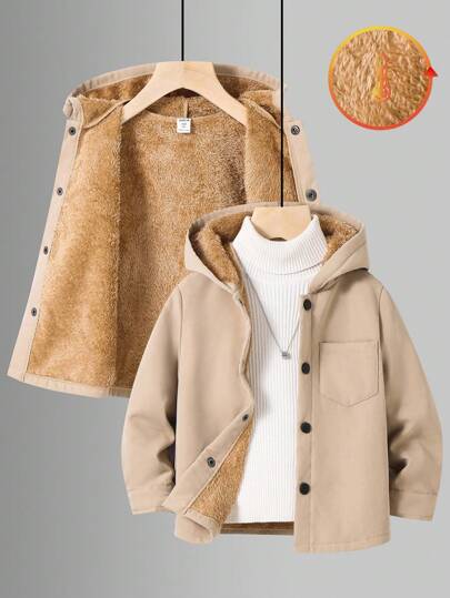 SHEIN معطف مبطن بالحرارة مع كابوت للأولاد الصغار، مناسب للارتداء اليومي والمرن والمريح، مناسب للمدرسة والحديقة والشاطئ وأعياد الميلاد في الربيع والصيف والخريف والشتاء