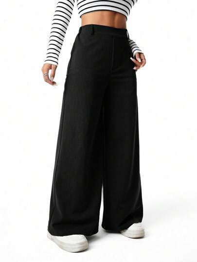 SHEIN Sparklyn بنطلون فضفاض ذو لون ثابت أنيق للمراهقات