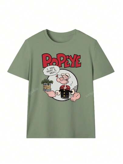 Popeye تي شيرت كاجوال بأكمام قصيرة للنساء بطبعة حرف ورسوم كرتونية لبوباي، رقبة دائرية، صيفي جديد بالوان مبهجة، متعدد الاستخدامات موسم الربيع/الصيف