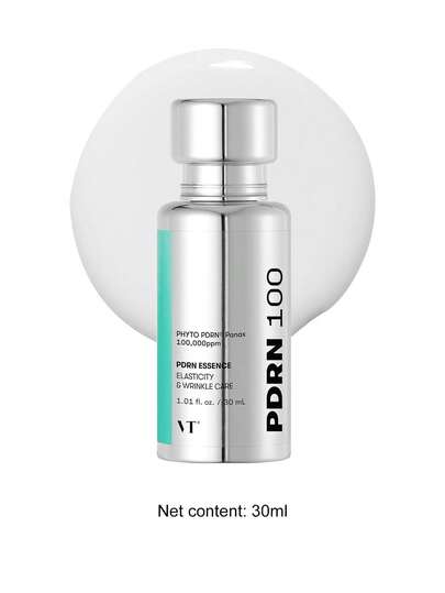 مستحضر VT COSMETICS PDRN 100 إسنس، إسنس مضيئة مكثفة، PDRN نباتي 100,000 جزء في المليون، إعادة بناء البشرة وتنعيمها، ترطيب، شد البشرة، تقليل الخطوط الدقيقة، العناية الكورية بالبشرة
