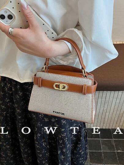 low tea حقيبة يد نسائية ذات ملمس ليتشي صيفي جديد، حقيبة كروس بحزام كتف قابل للتعديل، حقيبة مبسطة ذات لون أحادي مع زخرفة معدنية راقية لحمل اليومي