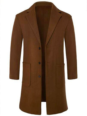 معطف طويل أحادي الصدر للرجال، لون بني، للارتداء اليومي والعمل، مناسب للخريف والشتاء، مناسب كهدية لزوج/صديق