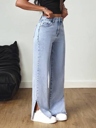 SHEIN Tall جينز ذو شق الكاحل طويل مغسول بلون فاتح
