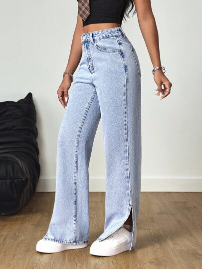 SHEIN Tall جينز ذو شق الكاحل طويل مغسول بلون فاتح