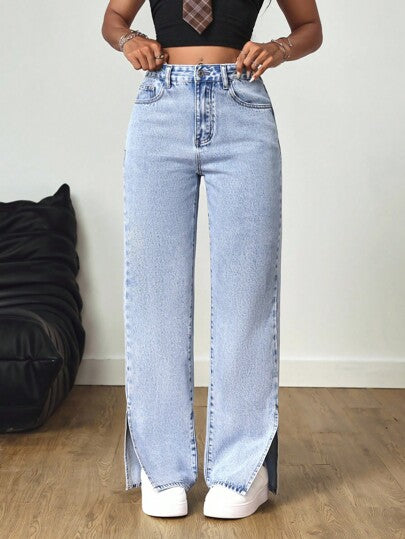 SHEIN Tall جينز ذو شق الكاحل طويل مغسول بلون فاتح