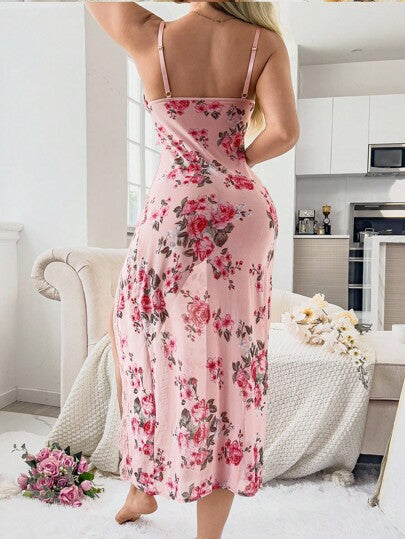 SHEIN قميص نوم نسائي رومانسي عتيق من الدانتيل والشبك المرقع، مثير