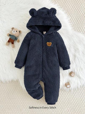 Cozy Pixies جمبسوت سميكة مزودة بقبعة أذن أرنب كرتونية للأطفال الصبيان، للخريف والشتاء