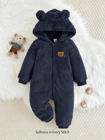 Cozy Pixies جمبسوت سميكة مزودة بقبعة أذن أرنب كرتونية للأطفال الصبيان، للخريف والشتاء