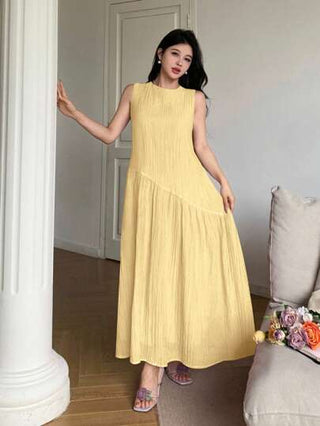 Modelyn فستان صيفي بدون أكمام مريح وفضفاض وغير متماثل الأطراف، مناسب للعطلات