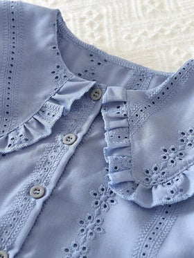مجموعة قميص وتنورة للبنات مطرزة بتصميم مفرغ، كاجوال وعصري، مناسب للخريف والشتاء والربيع، 2 قطعة