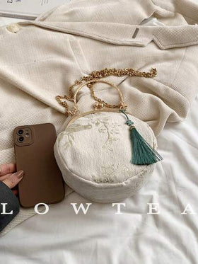 low tea حقيبة كروسبودي صيفية للنساء، حقيبة هانفو ذات فم مشبك جديد، حقيبة يد بنمط عشوائي بطراز صيني، حقيبة كتف وكروسبودي بطراز صيني جديد