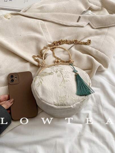 low tea حقيبة كروسبودي صيفية للنساء، حقيبة هانفو ذات فم مشبك جديد، حقيبة يد بنمط عشوائي بطراز صيني، حقيبة كتف وكروسبودي بطراز صيني جديد
