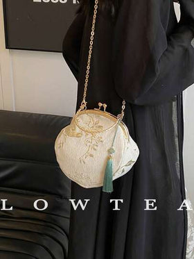 low tea حقيبة كروسبودي صيفية للنساء، حقيبة هانفو ذات فم مشبك جديد، حقيبة يد بنمط عشوائي بطراز صيني، حقيبة كتف وكروسبودي بطراز صيني جديد