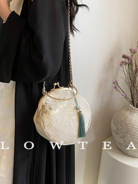 low tea حقيبة كروسبودي صيفية للنساء، حقيبة هانفو ذات فم مشبك جديد، حقيبة يد بنمط عشوائي بطراز صيني، حقيبة كتف وكروسبودي بطراز صيني جديد
