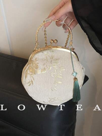 low tea حقيبة كروسبودي صيفية للنساء، حقيبة هانفو ذات فم مشبك جديد، حقيبة يد بنمط عشوائي بطراز صيني، حقيبة كتف وكروسبودي بطراز صيني جديد