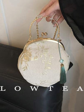 low tea حقيبة كروسبودي صيفية للنساء، حقيبة هانفو ذات فم مشبك جديد، حقيبة يد بنمط عشوائي بطراز صيني، حقيبة كتف وكروسبودي بطراز صيني جديد