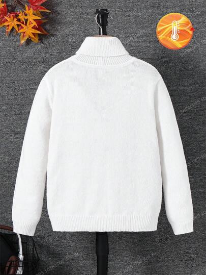 SHEIN Little Byeori بلوزة سويت شيرت طويلة الأكمام ذات رقبة عالية مريحة وقابلة للتنوع والاستخدام اليومي للفتيان في سن المراهقة، بلون محبب مفعم