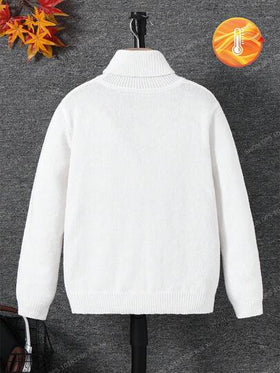SHEIN Little Byeori بلوزة سويت شيرت طويلة الأكمام ذات رقبة عالية مريحة وقابلة للتنوع والاستخدام اليومي للفتيان في سن المراهقة، بلون محبب مفعم