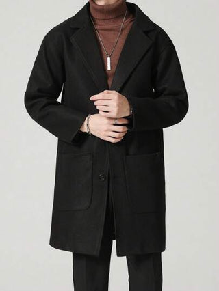 معطف صوف أحادي اللون للرجال، أنيق وبسيط للأعمال اليومية
