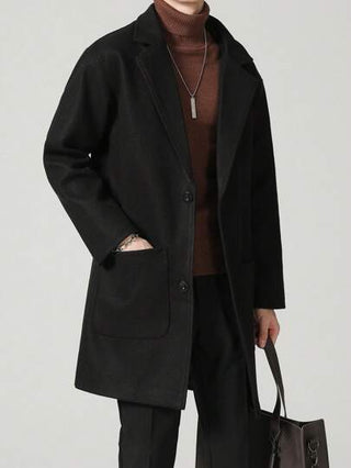معطف صوف أحادي اللون للرجال، أنيق وبسيط للأعمال اليومية