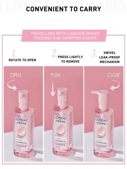L’Oreal Paris زيت منظف للمكياج بالأزهار 50/250 مل، تنظيف عميق لطيف، يزيل بسهولة المكياج المقاوم للماء، غير مهيج للبشرة الحساسة، مثرى بزيت جوز الهند وزيت الكاميليا، ترطيب طويل الأمد، تنظيف عميق، بشرة نضرة، لا يسبب إحكام بعد الاستخدام، مضخة سفر محكمة الإ...