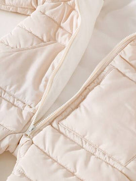 SHEIN ملابس دافئة للبنات الرضع ، جمبسوت كاجوال جميلة مبطنة بالحرارة مزودة بسحاب أمامي وكابوشون، بأكمام طويلة، جمبسوت شتوية للرضع، ملابس شتوية للرضع حديثي الولادة، خريف
