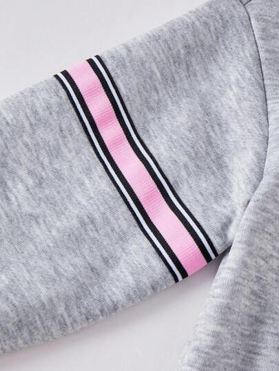 SHEIN مجموعة 2 قطعة للأطفال من ستريكول، بلوزة هودي رياضية كاجوال بلون أحادي وطباعة أرقام، مناسبة للرياضة والكاجوال والتنقل والعودة إلى المدرسة
