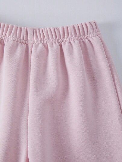 SHEIN مجموعة 2 قطعة للأطفال من ستريكول، بلوزة هودي رياضية كاجوال بلون أحادي وطباعة أرقام، مناسبة للرياضة والكاجوال والتنقل والعودة إلى المدرسة