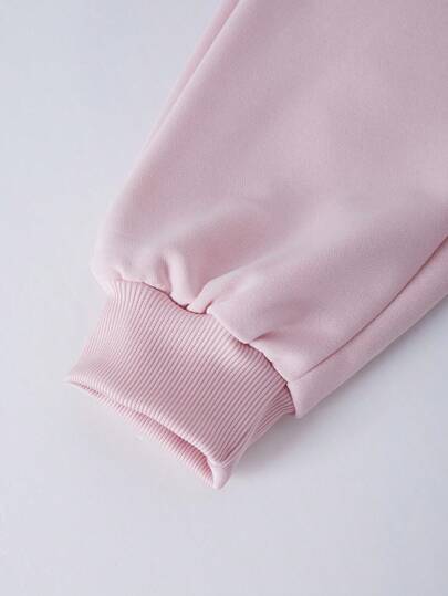 SHEIN مجموعة 2 قطعة للأطفال من ستريكول، بلوزة هودي رياضية كاجوال بلون أحادي وطباعة أرقام، مناسبة للرياضة والكاجوال والتنقل والعودة إلى المدرسة