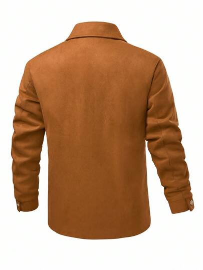 Manfinity Homme معطف بنسيم طويل الأكمام كاجوال متعدد الجيوب مبطن حراري بسحاب باللون البني ، خريف/شتاء