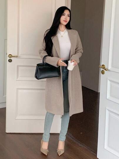 DAZY معطف كاجوال أحادي اللون، جاكيت طويل للنساء في فصلي الخريف والشتاء