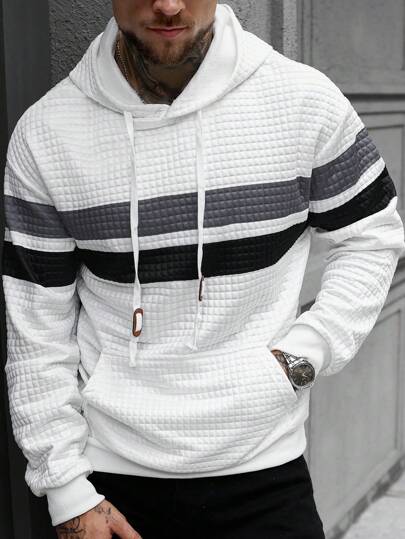 Manfinity CasualCool هودي رجالي مخطط ذو لونين مع سحاب، هدية مثالية للصديق أو الزوج، مزيج من الأسود والرمادي والأبيض، هوديز رجالية كاجوال، هودي مبطن رجالي أبيض، هودي مخطط رجالي