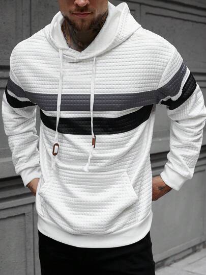 Manfinity CasualCool هودي رجالي مخطط ذو لونين مع سحاب، هدية مثالية للصديق أو الزوج، مزيج من الأسود والرمادي والأبيض، هوديز رجالية كاجوال، هودي مبطن رجالي أبيض، هودي مخطط رجالي