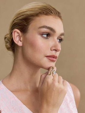MOTF PREMIUM خاتم فضي مطلي بالذهب 18 قيراط بتصميم هندسي أنيق مفتوح