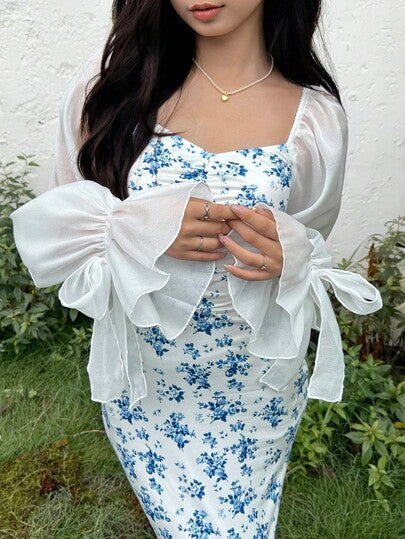 SHEIN فستان مرمر بتصميم زهري مموج للمراهقات