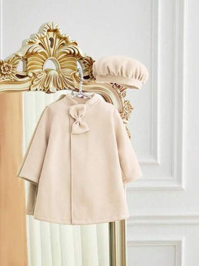 SHEIN Elladie kids طقم جاكيت وقبعة أنيقة وبسيطة للبنات الصغار، خريف/شتاء