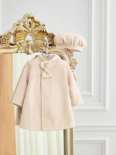 SHEIN Elladie kids طقم جاكيت وقبعة أنيقة وبسيطة للبنات الصغار، خريف/شتاء