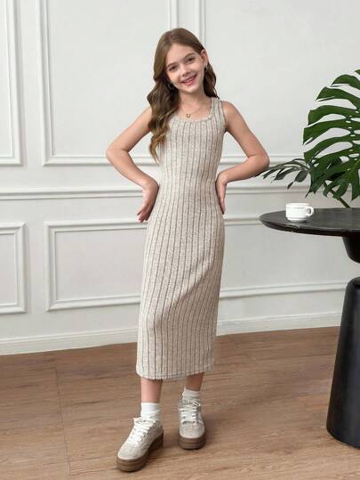 SHEIN مجموعة جاكيت كارديجان طويلة الأكمام ذات رقبة على شكل V مع فستان ماكسي ضيق مناسبة للفتيات المراهقات، أنيقة وأنيقة بطراز فرنسي، مناسبة للأيام العادية، الخروجات غير الرسمية، العودة إلى المدرسة