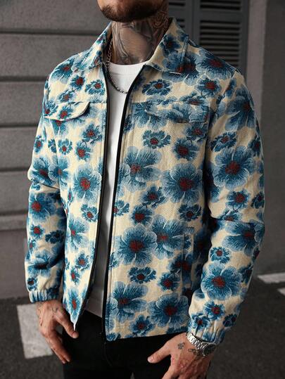 Manfinity Homme جاكيت كاجوال شائعة للرجال، جاكيت زهرية زرقاء كلاسيكية متناسقة، للارتداء اليومي، هدية للحبيب/الزوج، هدية للذكرى السنوية، جاكيت كاجوال
