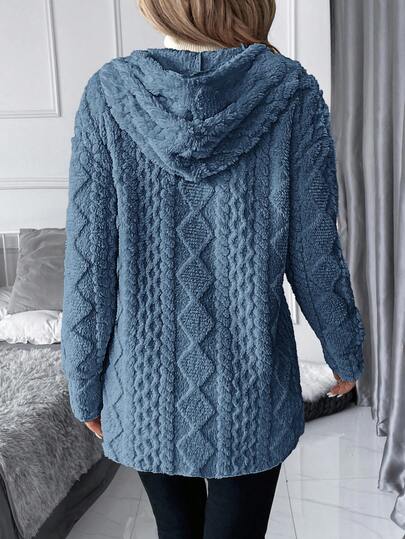 SHEIN Clasi معطف نسائي أساسي بأكمام طويلة وقلنسوة، من قماش مخملي ناعم للاستخدام اليومي في فصلي الخريف والشتاء