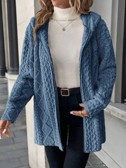 SHEIN Clasi معطف نسائي أساسي بأكمام طويلة وقلنسوة، من قماش مخملي ناعم للاستخدام اليومي في فصلي الخريف والشتاء
