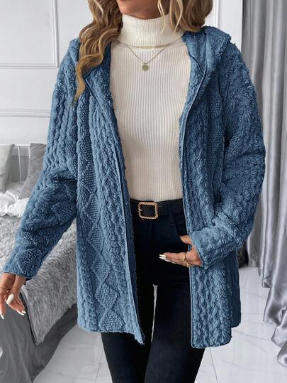 SHEIN Clasi معطف نسائي أساسي بأكمام طويلة وقلنسوة، من قماش مخملي ناعم للاستخدام اليومي في فصلي الخريف والشتاء