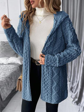 SHEIN Clasi معطف نسائي أساسي بأكمام طويلة وقلنسوة، من قماش مخملي ناعم للاستخدام اليومي في فصلي الخريف والشتاء