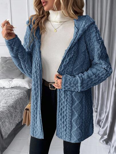 SHEIN Clasi معطف نسائي أساسي بأكمام طويلة وقلنسوة، من قماش مخملي ناعم للاستخدام اليومي في فصلي الخريف والشتاء