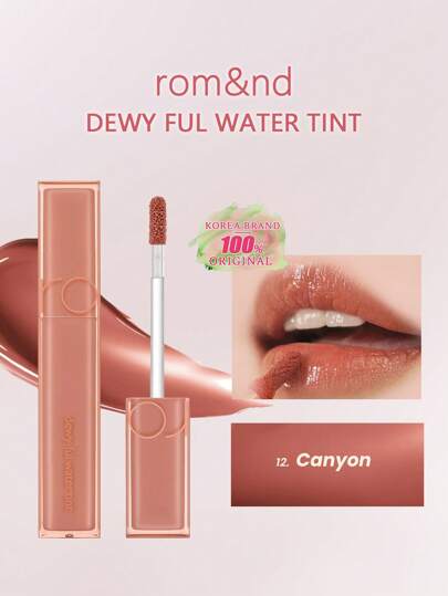 Rom&nd رومند DEWYFUL WATER TINT 12 CANYON، أحمر شفاه سائل من رومند، أحمر شفاه، تأثير مكياج لامع مبلل، لون دائم، MLBB (شفتي ولكن أفضل)، مرطب، تغطية لونية عالية، يخلق مكياج شفاف طبيعي، أحمر شفاه يومي، مستحضرات تجميل كورية، طقم هدايا