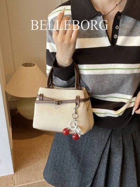 BELLEBORG حقيبة يد نسائية عصرية كاجوال بتباين الألوان، قماش كانفاس وجلد مع إبزيم، متعددة الاستخدامات مع قلادة