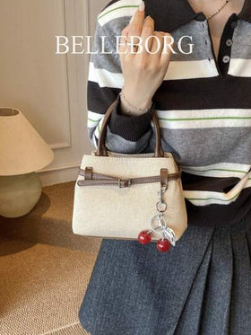 BELLEBORG حقيبة يد نسائية عصرية كاجوال بتباين الألوان، قماش كانفاس وجلد مع إبزيم، متعددة الاستخدامات مع قلادة