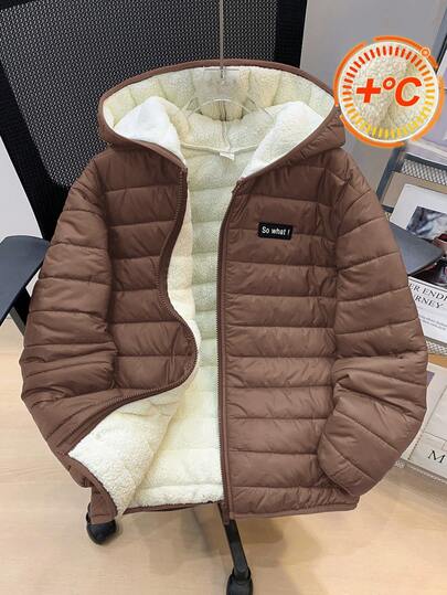 SHEIN Little Byeori معطف شتوي أنيق مزود بقلنسوة مع سحاب طويل الأكمام للفتيان المراهقين، مناسب للتنقل، المدرسة، الأنشطة اليومية، السفر، الرياضة، موسم الخريف/الشتاء ، باللون الأسود