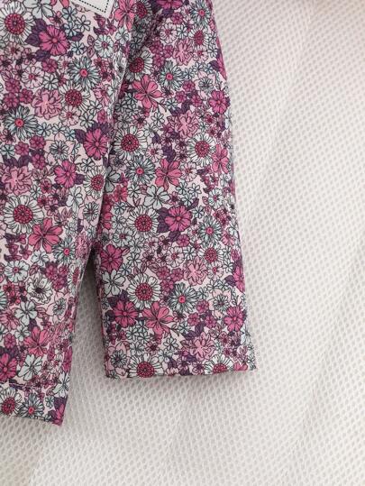 SHEIN Vintaside Kids معطف مقنع بطبعة زهور صغيرة للبنات الرضع، إغلاق بسحاب، بطانة حرارية، ملابس خارجية شتوية عصرية وكاجوال
